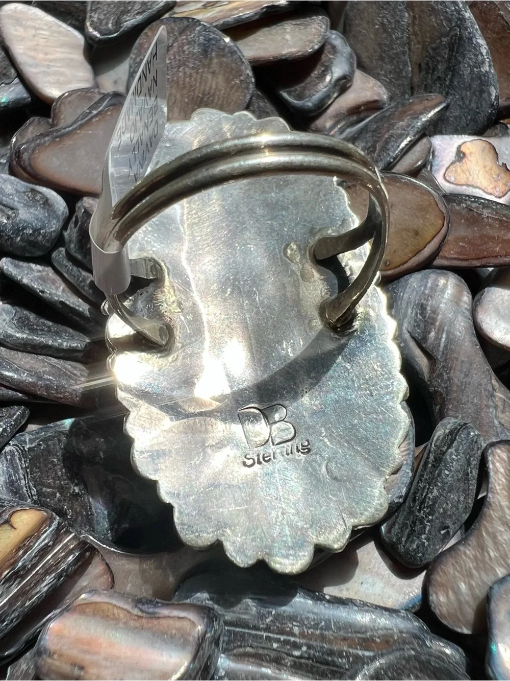 Davina Benally Navajo White Buffalo Sterling Silver Cluster Ring Sz 9.75